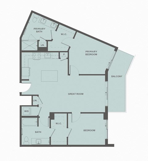 Floor plan for 2 beds, 2 baths, 1069 sqft